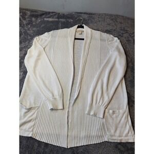 Banana Republic Open Front Linen Blend Cardigan Sweater Womens L Ivory Ribbed...